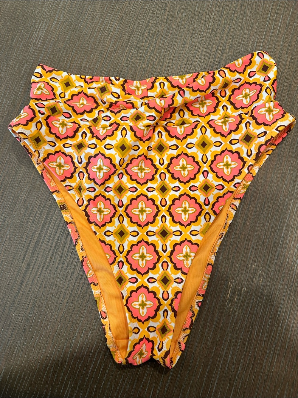 NWT aerie High-Waist Swim Bottoms in Pink & Yellow Mosaic